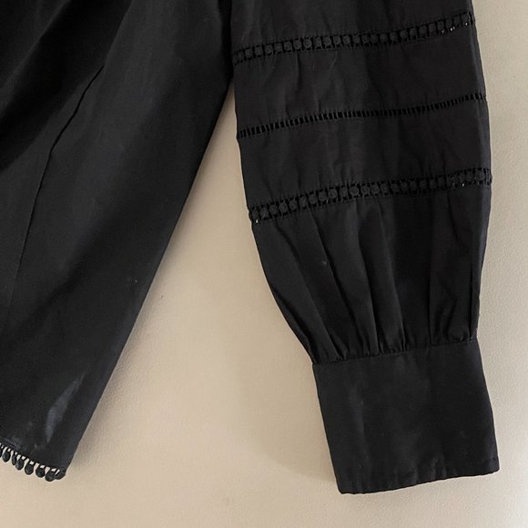 ❤️ J. CREW BLACK PEASANT BLOUSE TOP HIGH NECK CROCHET BALLOON SLEEVES BOHO SHIRT - Picture 7 of 12